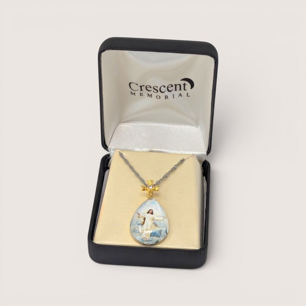 Vintage Crescent Memorial Religious Pendant Necklace